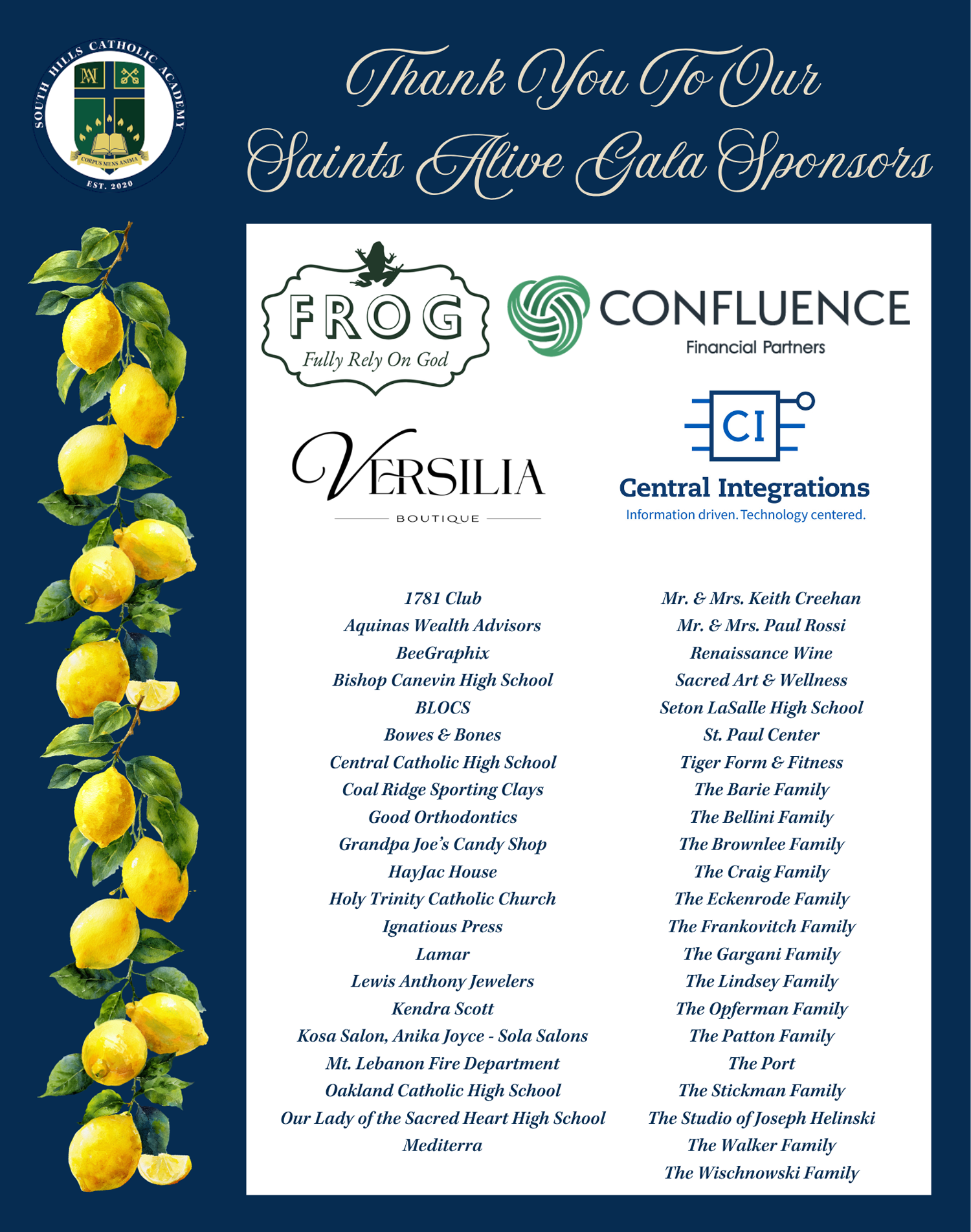 2026 SHCA Saints Alive Gala